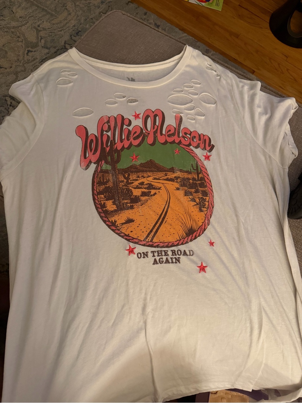 Willie Nelson White Graphic Tee - "On The Road Again"